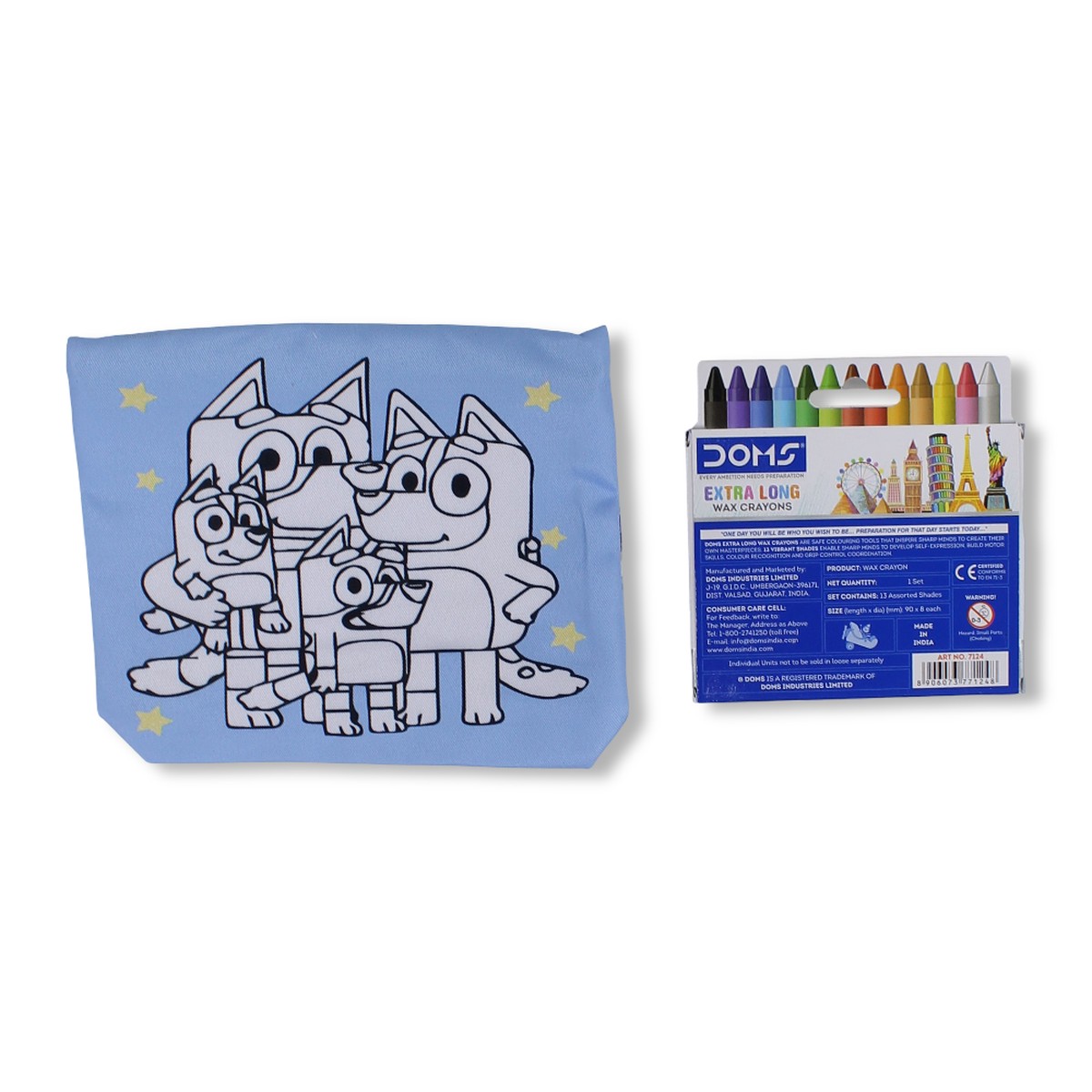 Bluey Coloring Pencil Case with Extra Long Wax Crayons 12 Colours 1 Silver