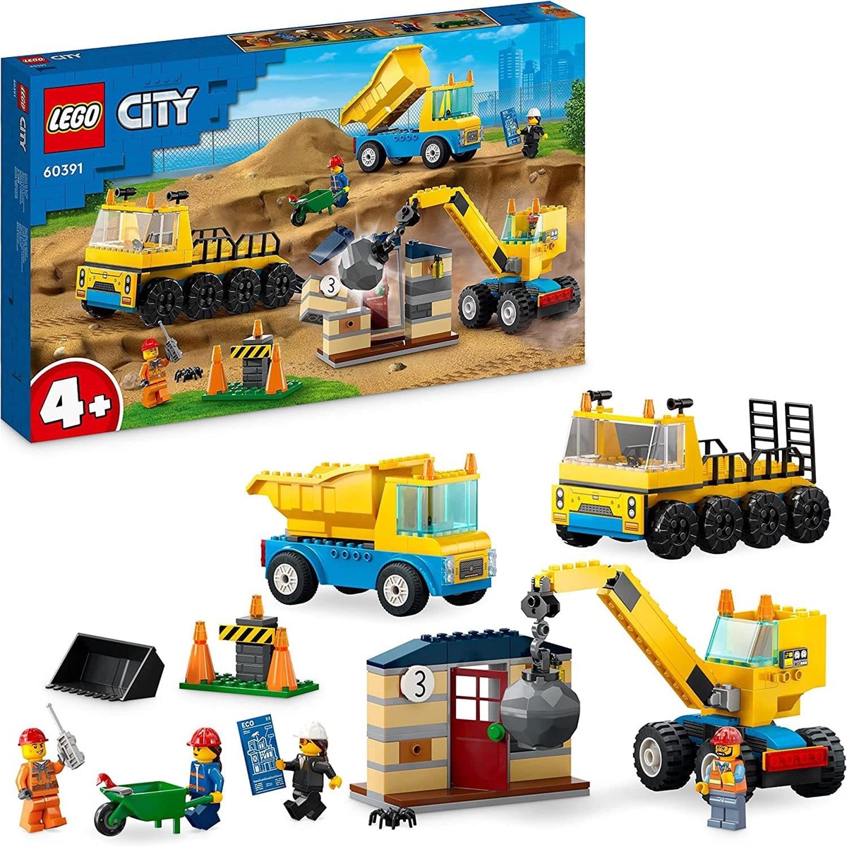 LEGO CityConstruction Trucks and Wrecking Ball Crane 60391