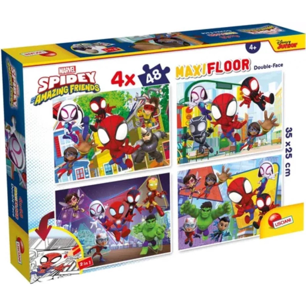 Lisciani Marvel Spidey Double-Face Maxi Floor Puzzle – 4 x 48 Pieces