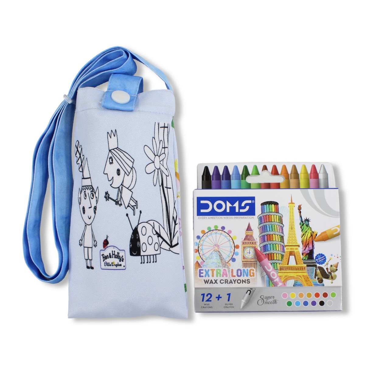Ben Holly Coloring Mobile Case with Extra Long Wax Crayons 12 Colours 1 Silver