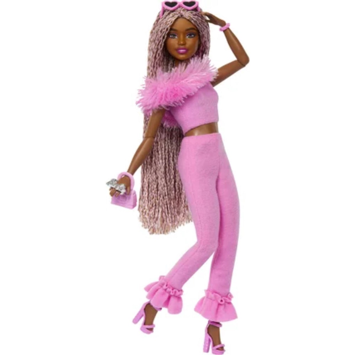 Barbie Deluxe Style Doll 4 in Soft Pink Jumpsuit Pink And Brown Braided Hair