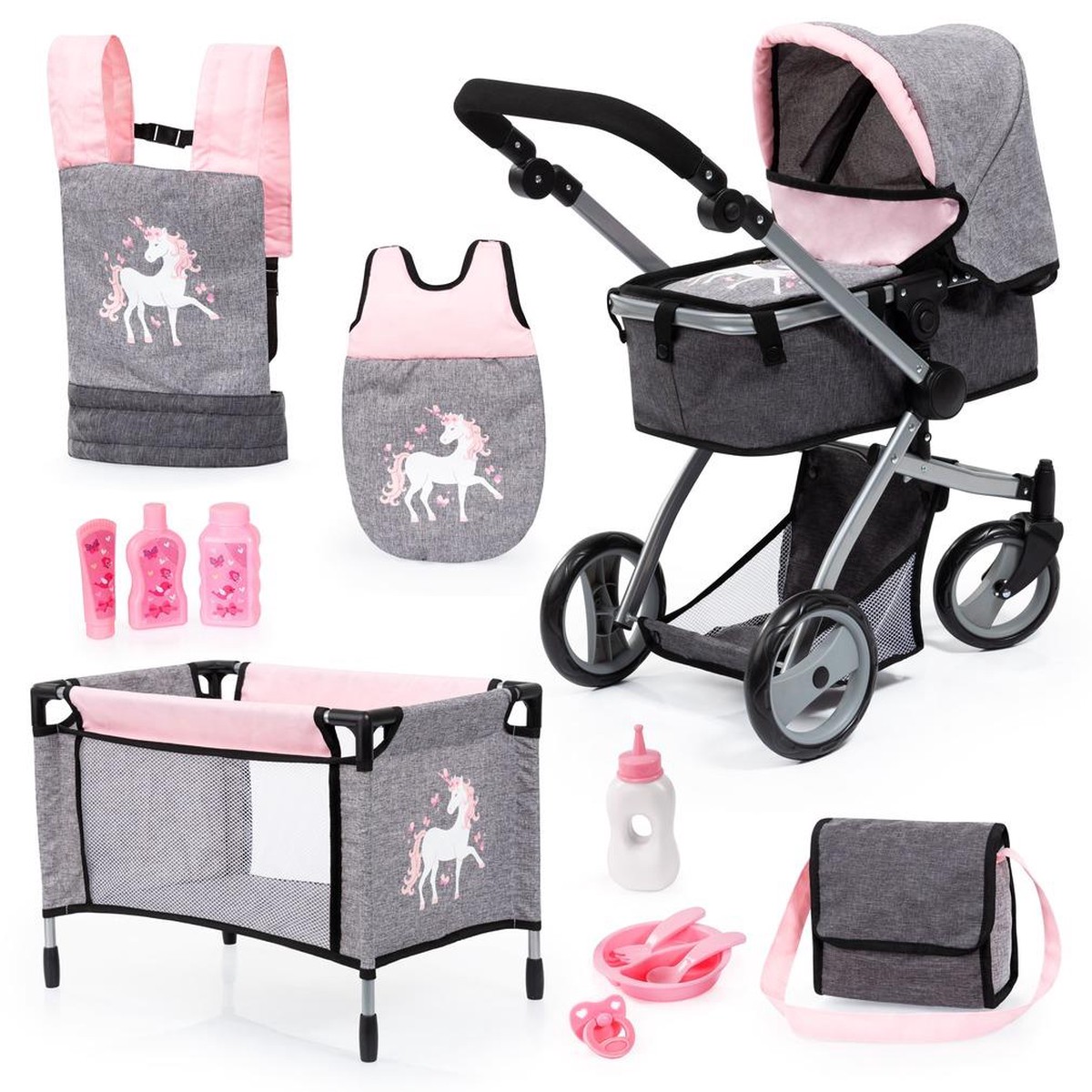 Bayer Doll Pram City Star Mega Set – Pink Gray