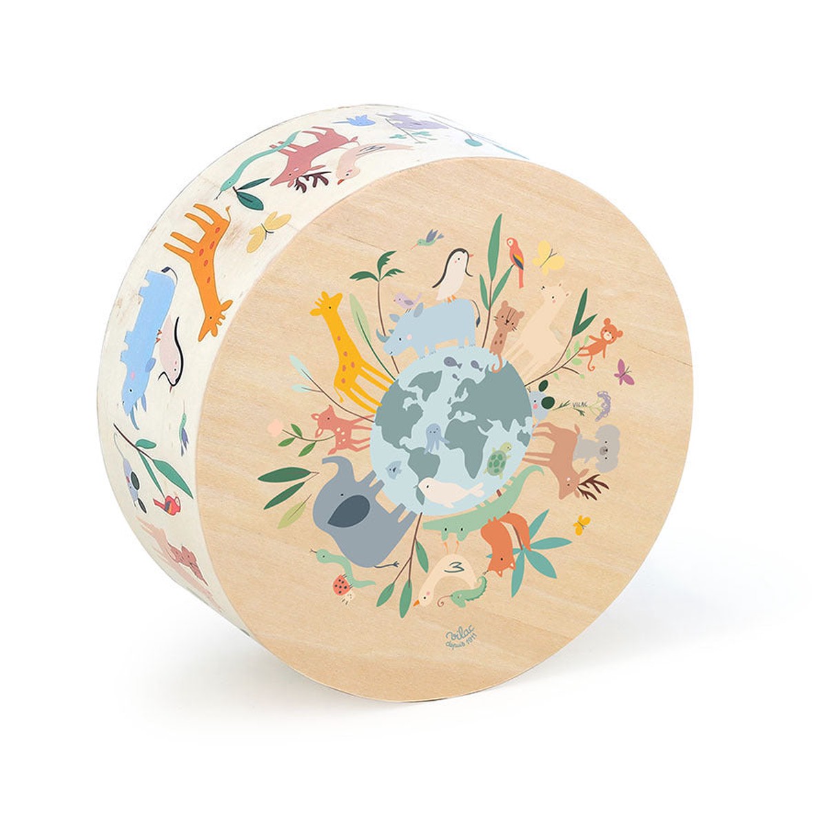 Vilac 7113 Sarah Betz - Wooden Cajon Drum Animals of the World