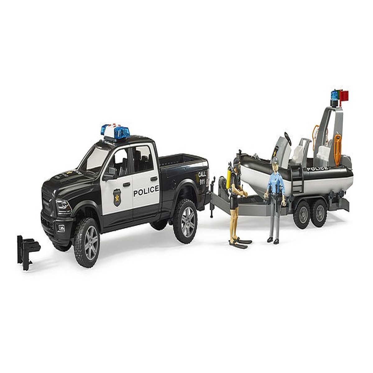 Bruder 02507 RAM 2500 Police Pickup LS Module trailer boat 2 figures