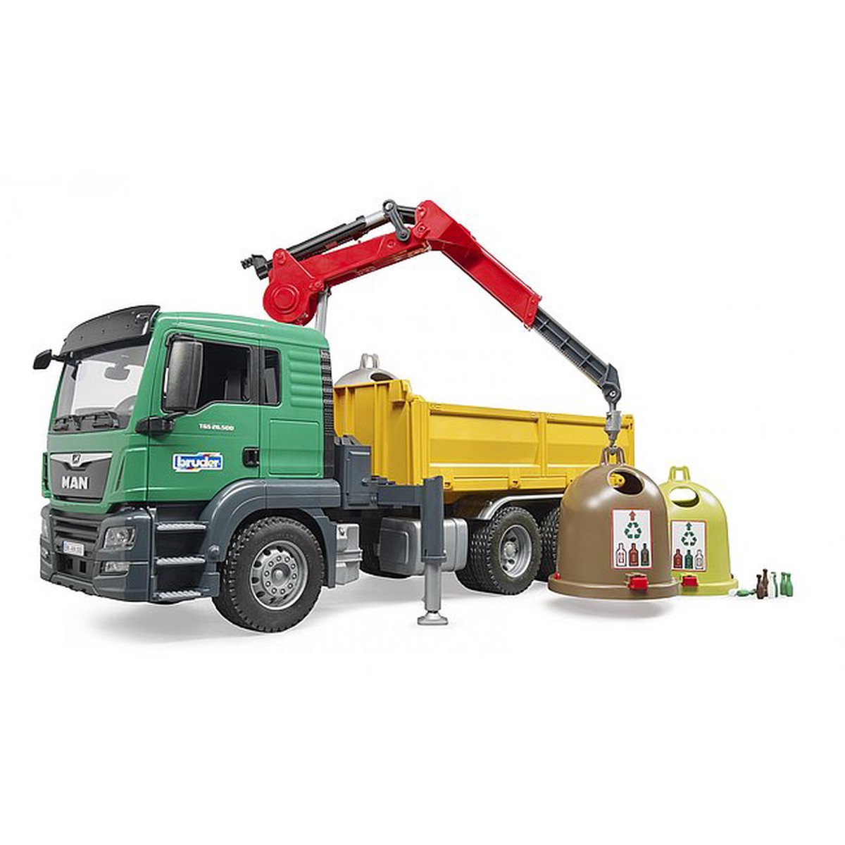Bruder 03753 MAN TGS Truck with 3 glass recycling containers bottles