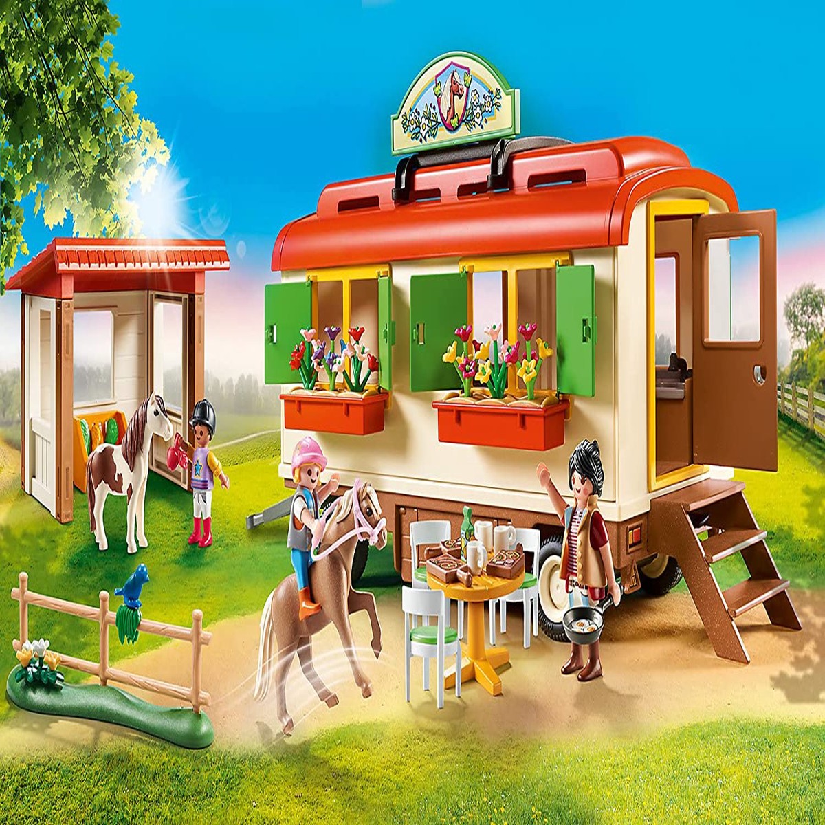 PLAYMOBIL 70510 Pony Farm-Pony Shelter with Mobile Home