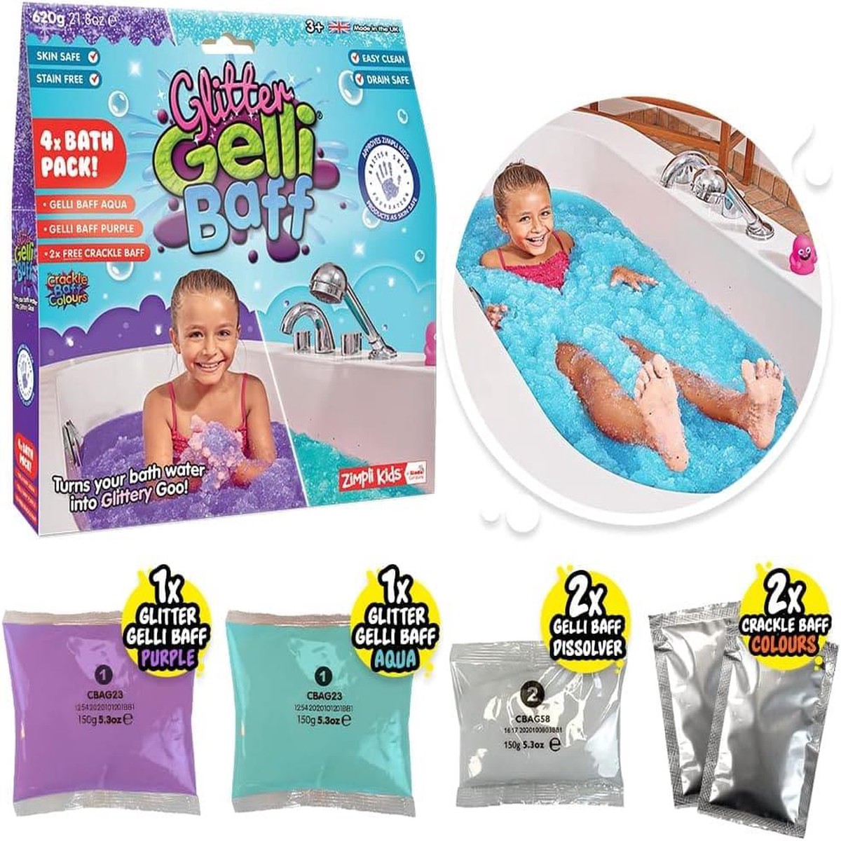 Zimpli Kids Glitter Gelli Baff Blue and Purple