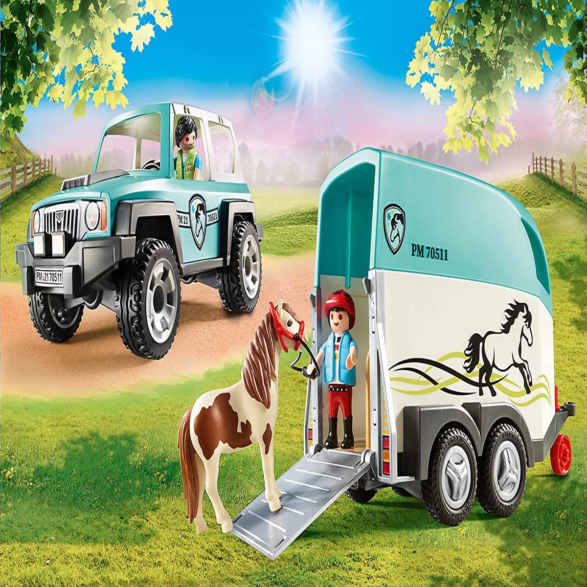 PLAYMOBIL 70511 Pony Farm-Car with Pony Trailer