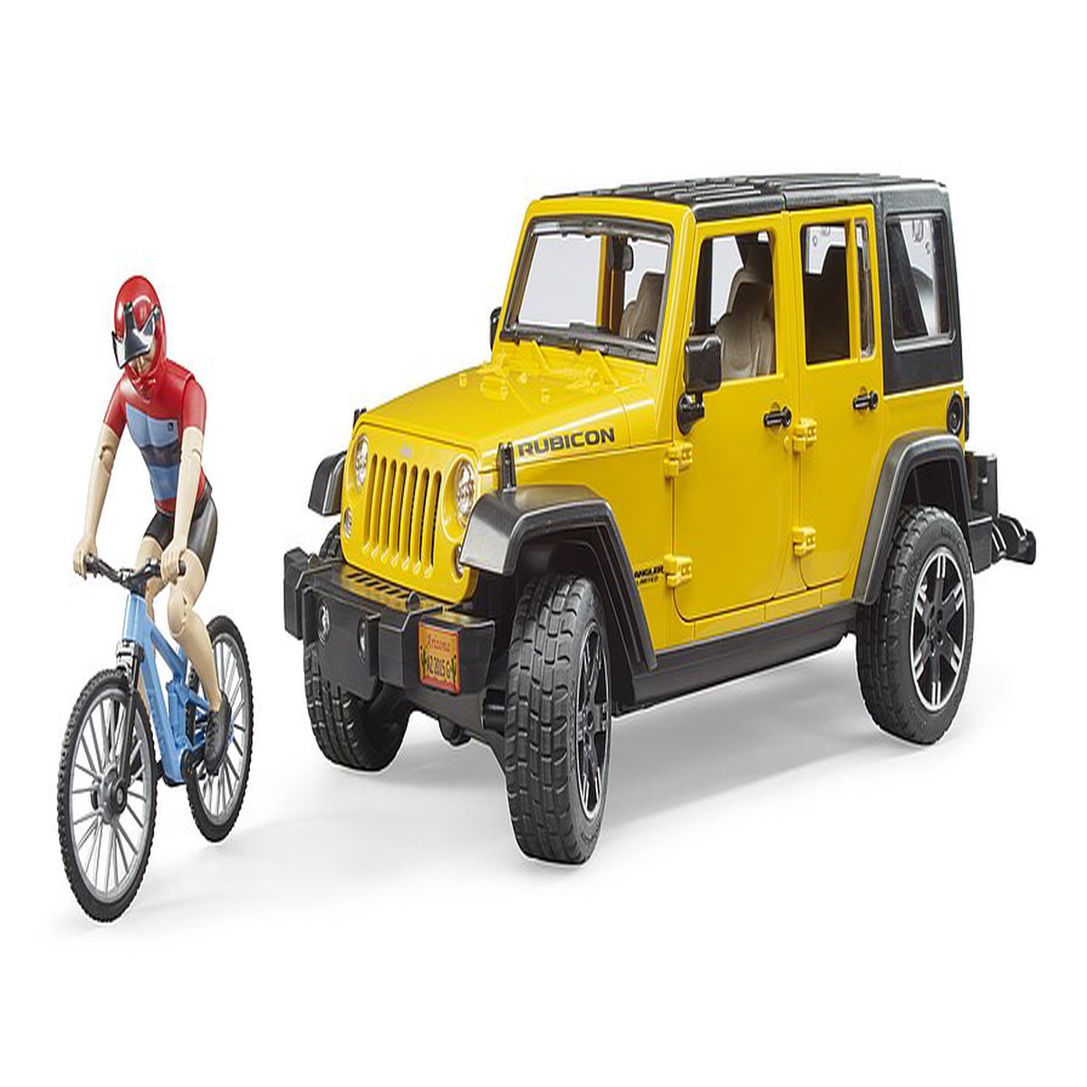 Bruder 02543 Jeep Wrangler Rubicon with bike cyclist