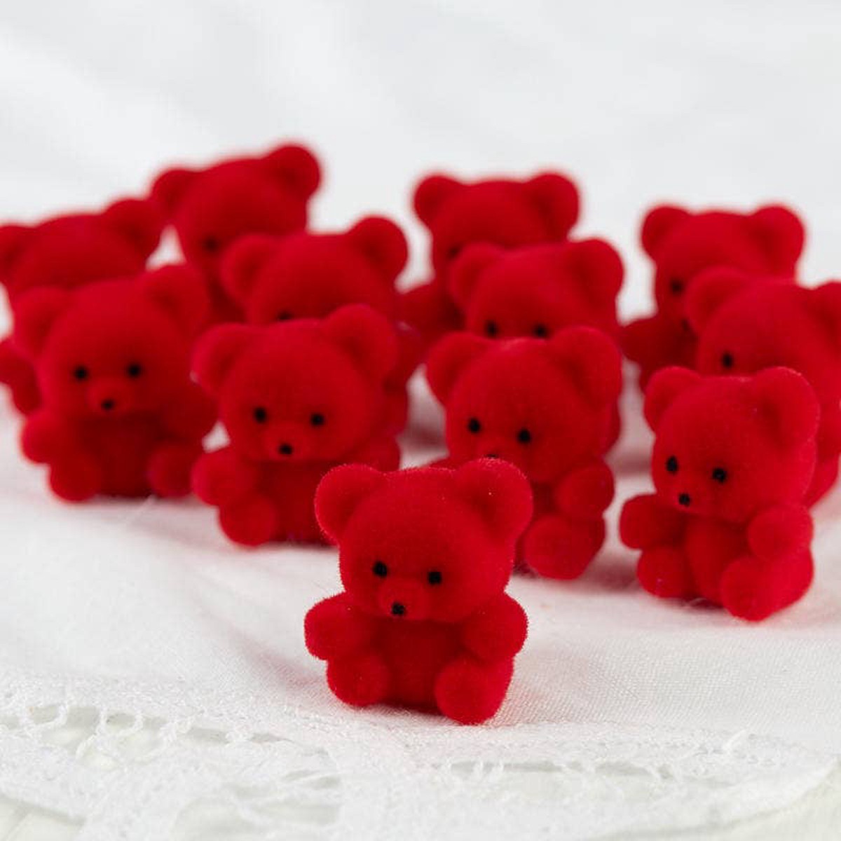 Mini Flocked Animals - Teddy Bears Red