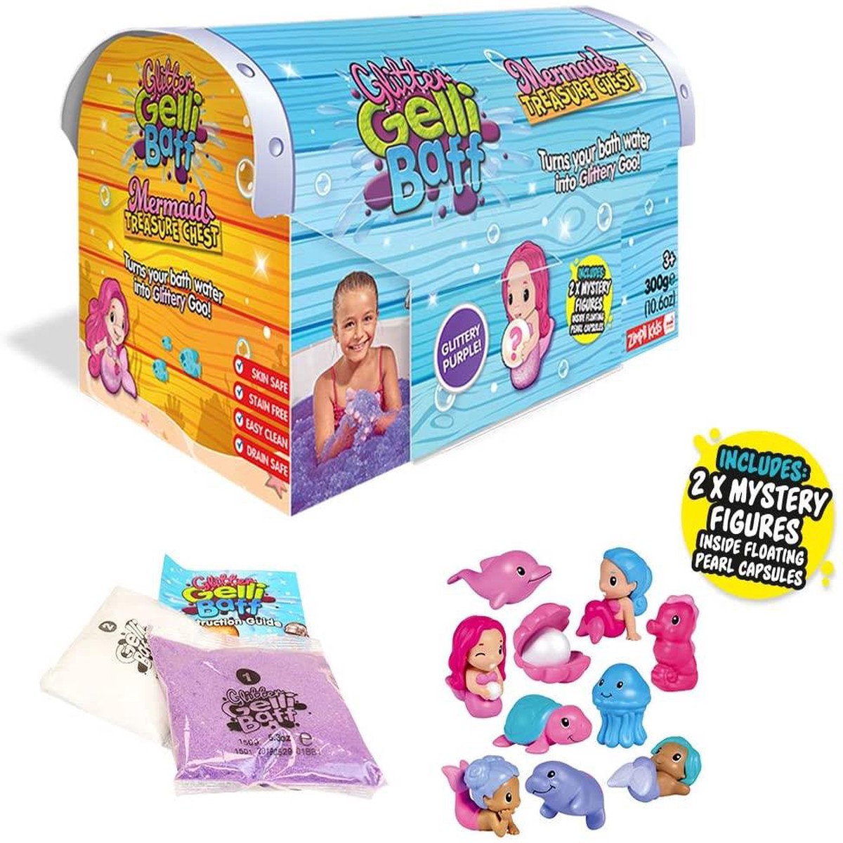 Zimpli Kids Purple Glitter Gelli Baff Mermaid Treasure Chest Box