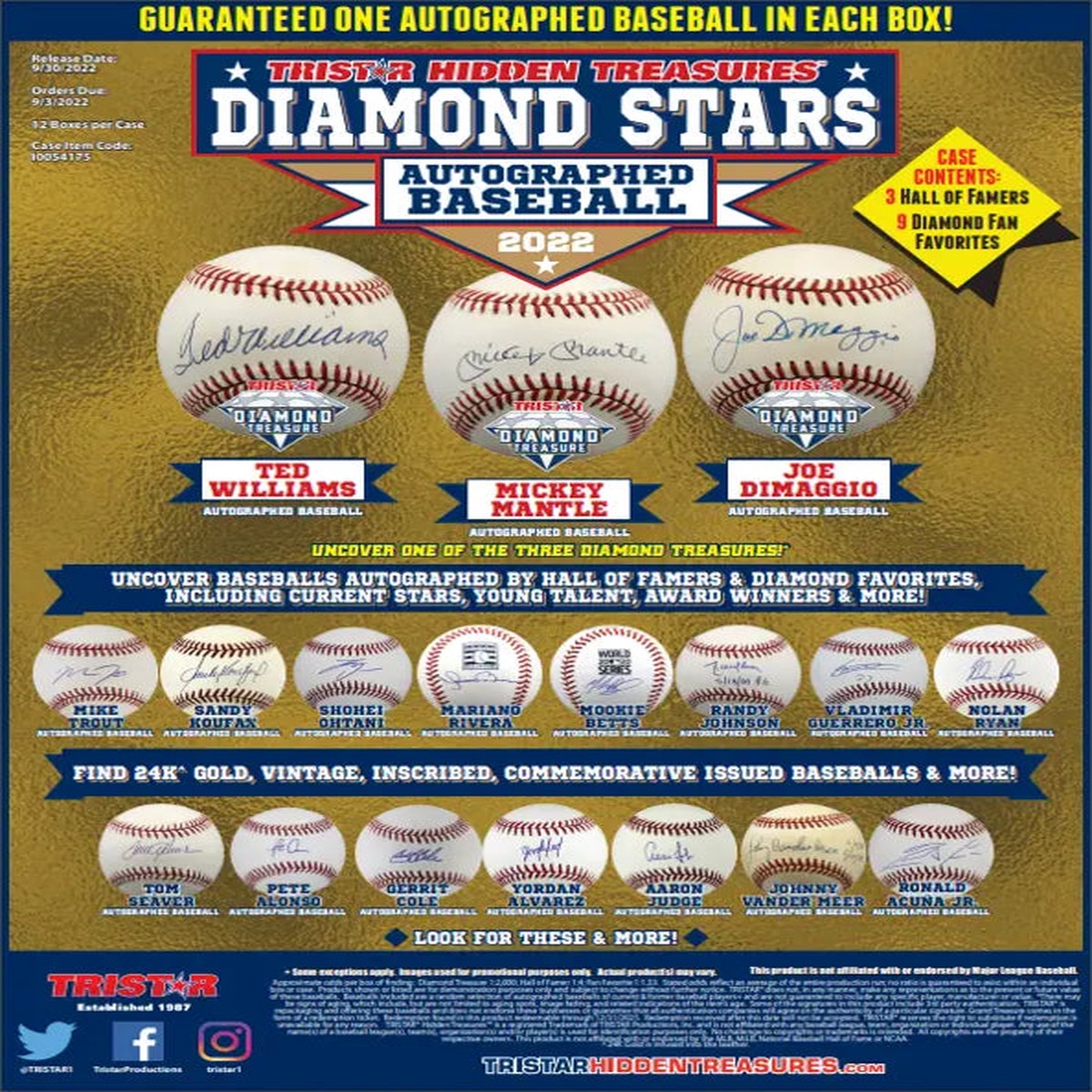 2022 Tristar Hidden Treasures Baseball Diamond Stars Auto Baseballs